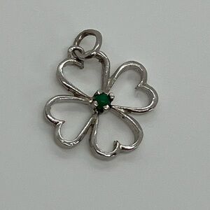 Vtg 925 Sterling Silver & Green Cz Lucky 4 Leaf Leafed Clover Charm / Pendant
